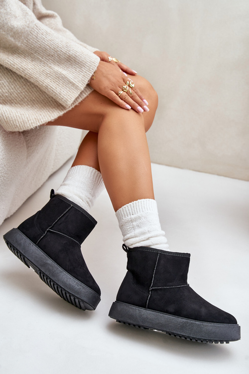 Жіночі зимові черевики на платформі з еко замші Black Atteria