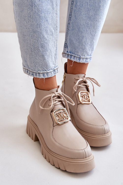 Бежеві шкіряні ботильйони Zazoo 2952 із золотистим декором