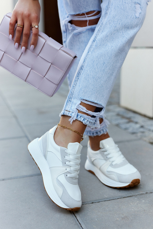 Шкіряні спортивні туфлі на білому та сірому Coryse