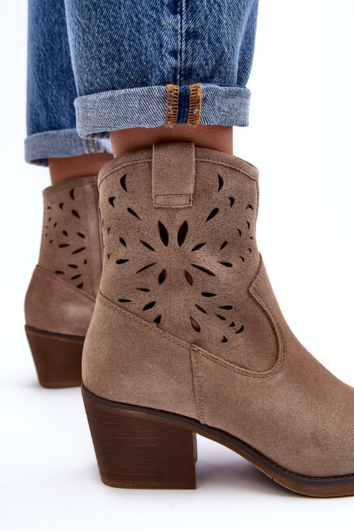 Замшеві ковбойські чоботи з мереживом D&A SN622-20 темно-бежевий