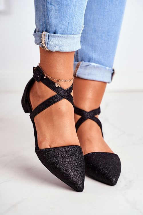 Жіночі балетки з парчі з шипами, чорні Vontare