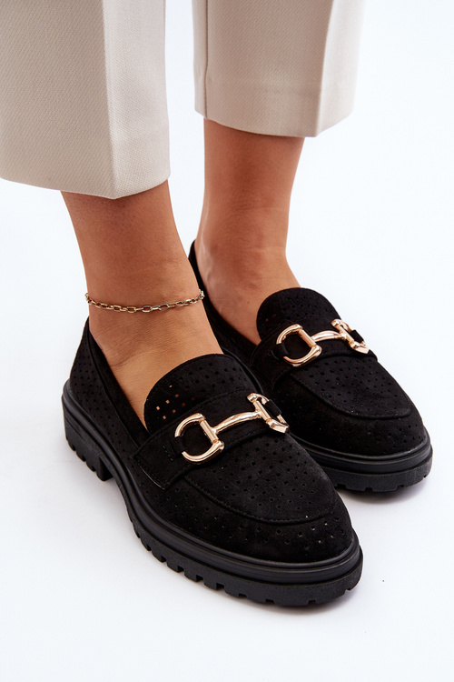 Жіночі чорні лофери з вирізами та прикрасами Talesse