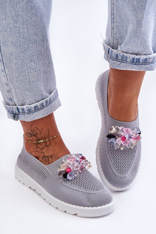 Жіночі сліпони з камінням сірі прості