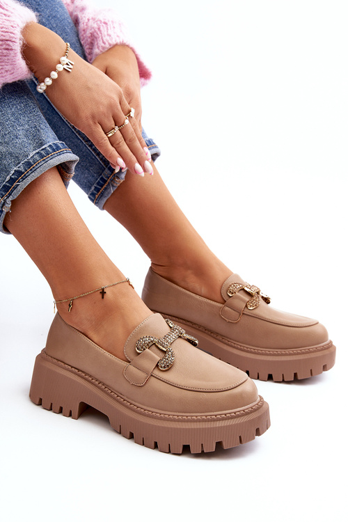 Жіночі мокасини з декором темно-бежевий гаргі