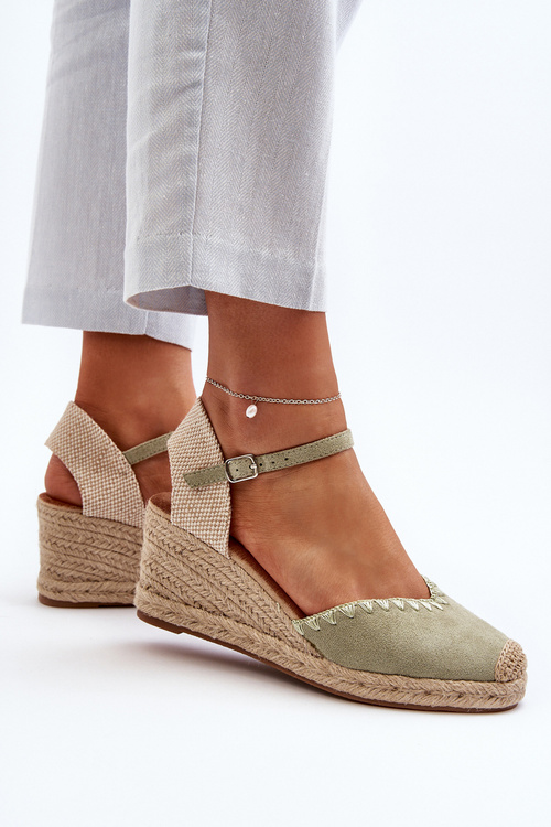 Замшеві босоніжки Еспадрільї на танкетці та плетених деталях Зелений Raylin