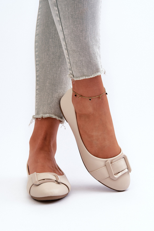 Балерини з ремінцем і орнаментом з екошкіри світло-бежевий Cadwenla