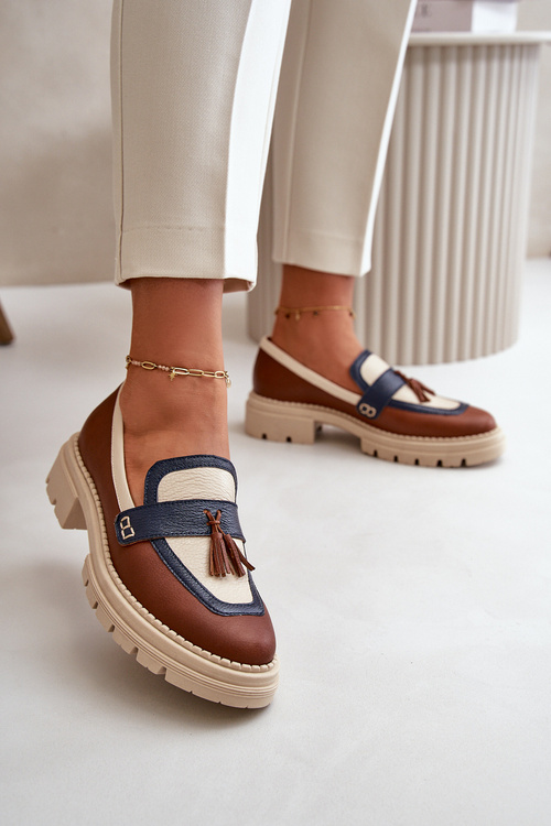 Шкіряні жіночі мокасини коричневі Laura Messi 2835