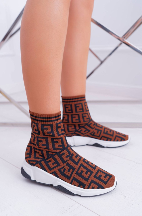 Жіноче спортивне взуття високі шкарпетки коричневого кольору