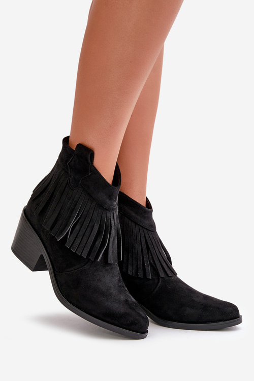 Жіночі ковбойські черевики на блискавці, екозамшеві чорні S.Barski HY42-127