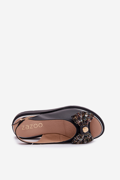 Жіночі шкіряні сандалі на платформі з бантом Zazoo 1882 чорні