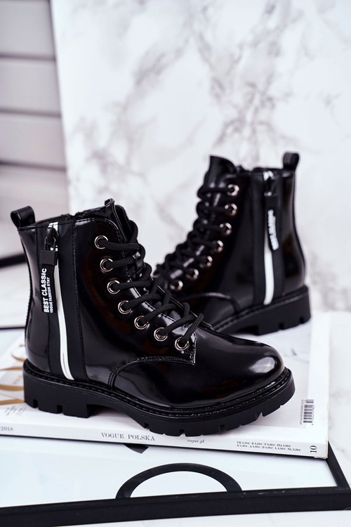 Чоботи дитячі теплі на блискавці лаковані сокол чорний