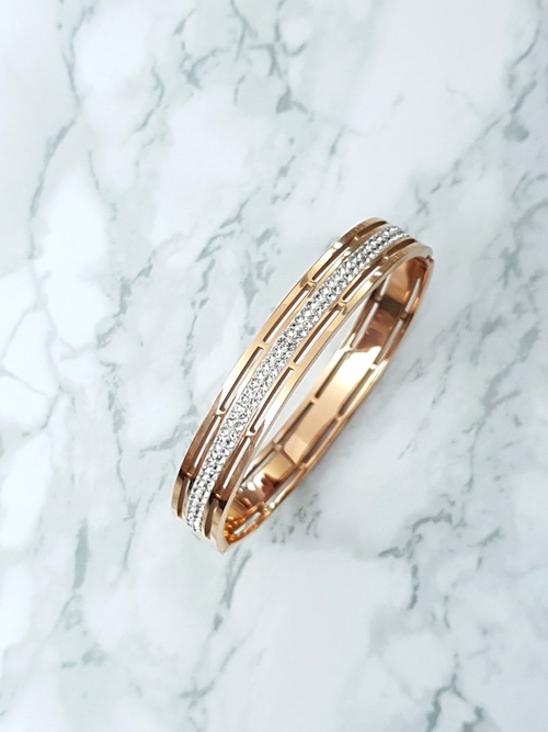 Жіночий сталевий браслет з цирконами, рожеве золото Verne