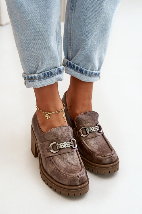 Жіночі туфлі на підборах Zazoo 20175 натуральна шкіра темно-бежевого кольору