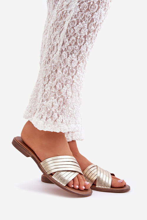 Шкіряні жіночі тапочки Lewski Shoes 3682 золоті