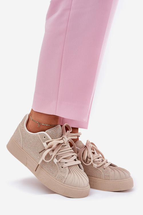 Жіночі кросівки з декором на платформі бежеві Eanneth