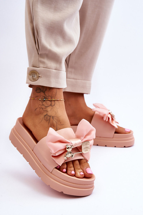 Тапочки з бантом і ведмедиком світло-рожевий Suzy