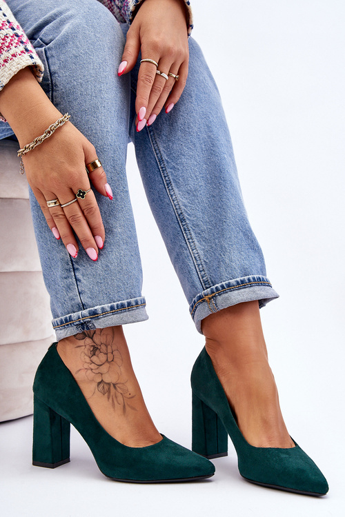 Замшеві човники на блочному каблуці Sergio Leone PB216 Зелений