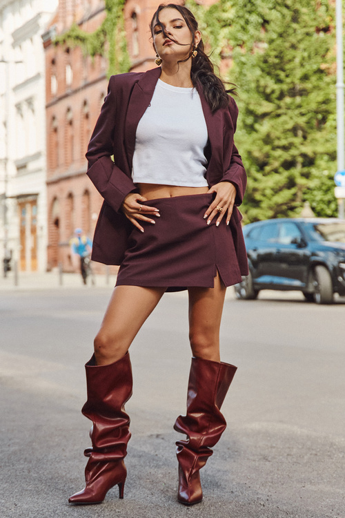 Жіночі чоботи на підборах без застібки бордові Mavilla