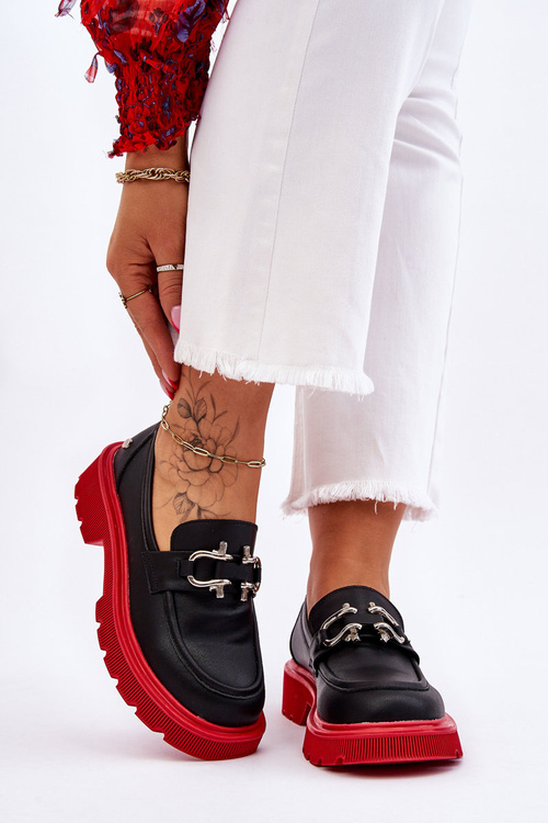 Шкіряні лофери з декором GOE LL2N4040 чорно-червоні