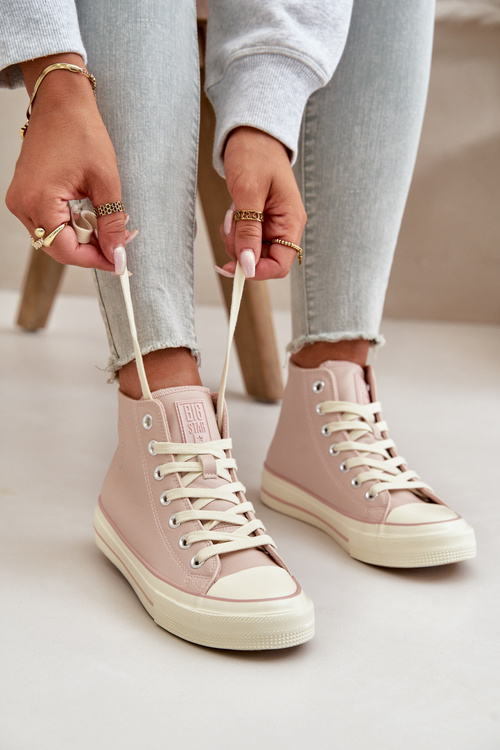 Жіночі утеплені кросівки з еко шкіри рожеві Big Star OO274933