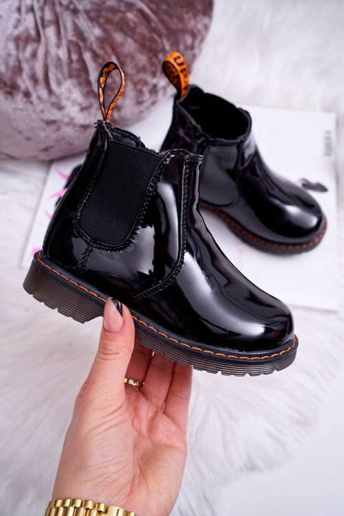 Дитячі чоботи-розминки на блискавці лаковані Black Gustro