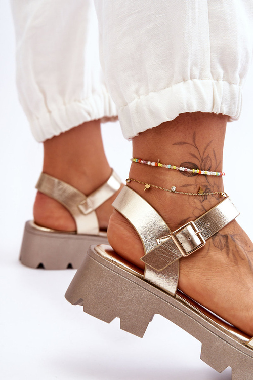 Жіночі шкіряні босоніжки з прикрасами золото Emori