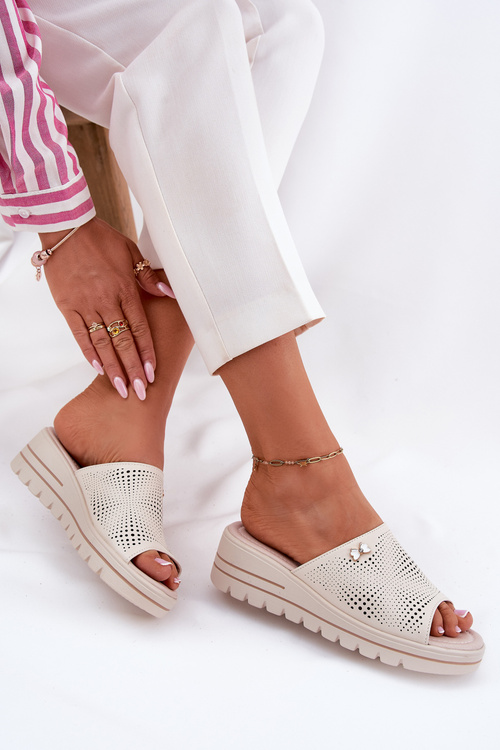 Жіночі Шкіряні Сандалі На Платформі Бежеві Vinceza 41477