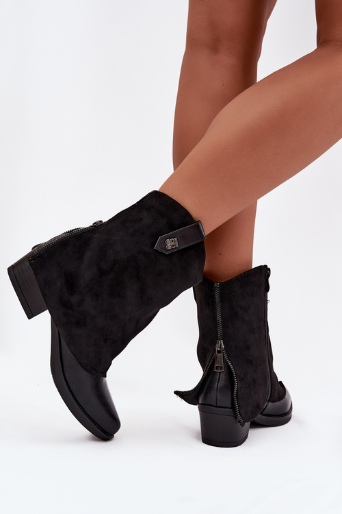 Обігріті ковбойські чоботи на підборах чорні Sylvette