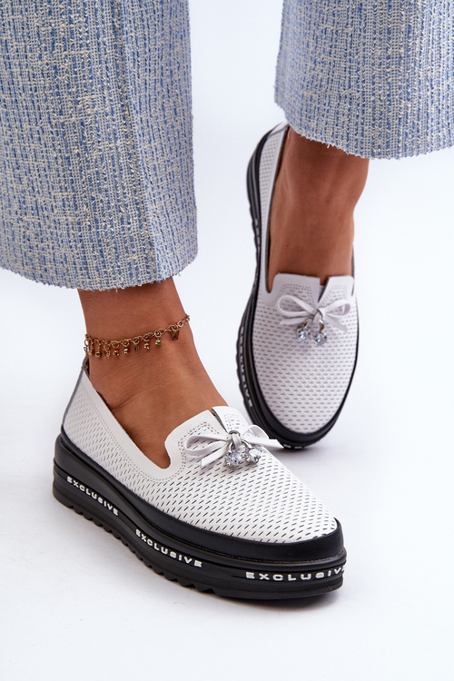 Жіночі шкіряні лофери на платформі S.Barski LR400 білі