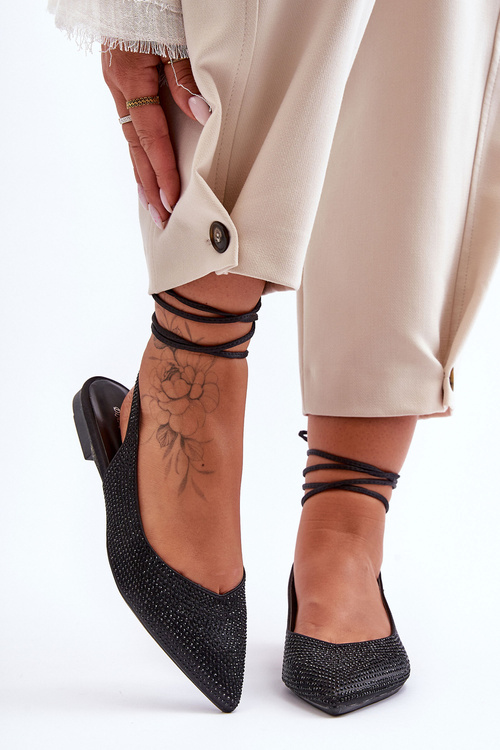 Жіночі балетки на шнурівці, прикрашені шпильками, чорні Jange