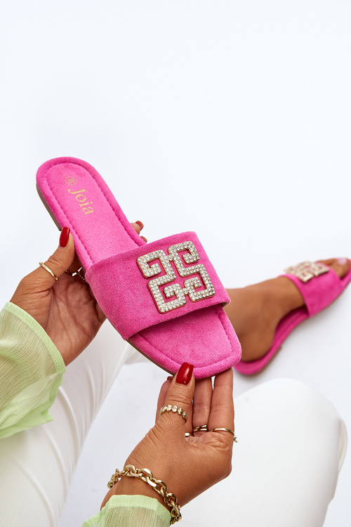 Жіночі босоніжки на плоскій підошві з орнаментом кольору фуксії