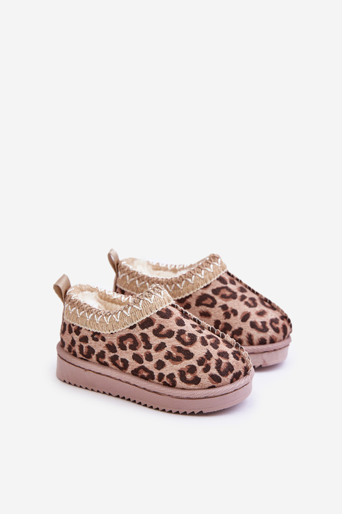 Снігові черевики Дитячі ботильйони з леопардовим принтом на платформі, утеплені хутром, коричневі Vilabria