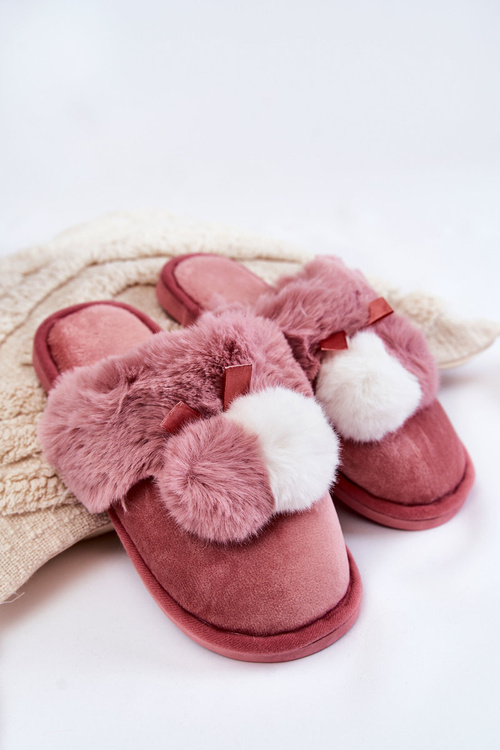 Жіночі тапочки з помпонами і хутром Рожева сахіра