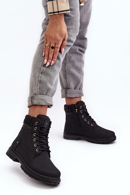 Жіночі шкіряні чоботи Trapper на підкладці чорні каталі