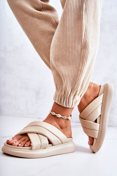 Жіночі шкіряні тапочки La.Fi бежевий Silla