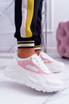 Спортивне жіноче взуття на товстій підошві білі рожеві HighStep