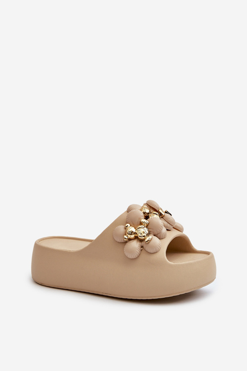 Жіночі поролонові шорти з декором на товстій підошві Темно-бежеві Bremavia