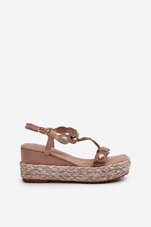 Жіночі босоніжки на танкетці з плетеними деталями S.Barski MY291 Бежеві