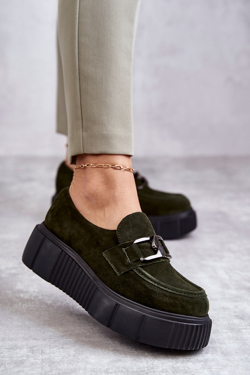 Модні замшеві туфлі на платформі Хакі Марсол