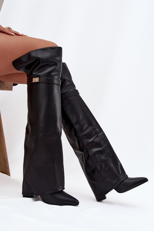 Ізольовані чоботи з підвернутим верхом до коліна підбором блок чорний Serelle