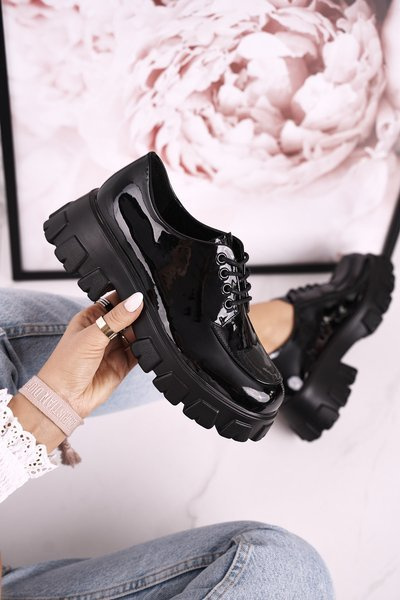 Жіночі оксфорди-броги на масивній платформі S.Barski HX23 лаковані чорні