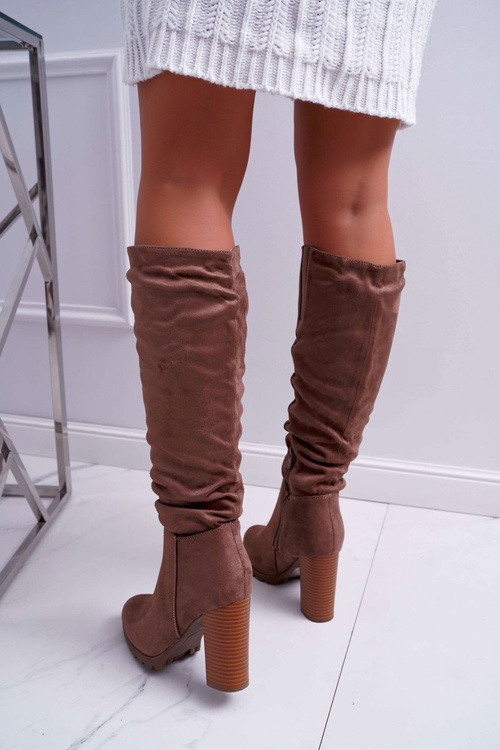 Жіночі чоботи на шпильці замшеві хакі Маріон