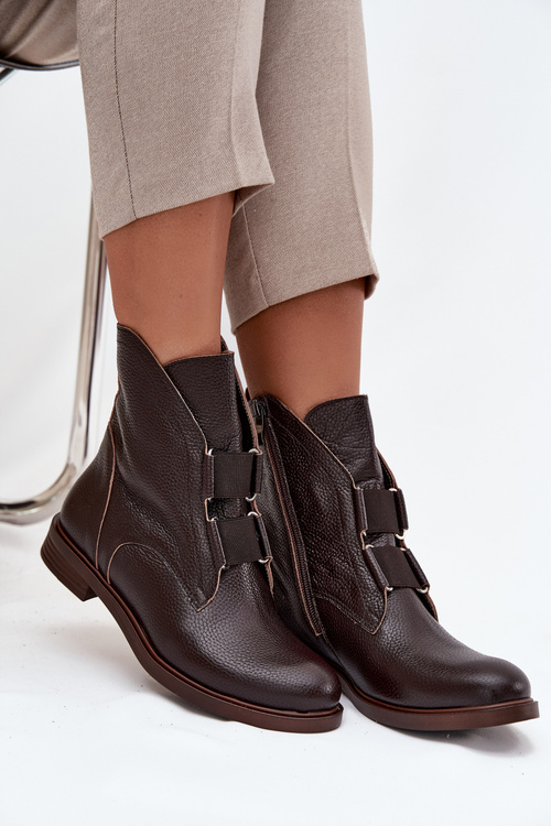 Жіночі черевики з натуральної шкіри на плоскому каблуці Zazoo 3842 шоколадні
