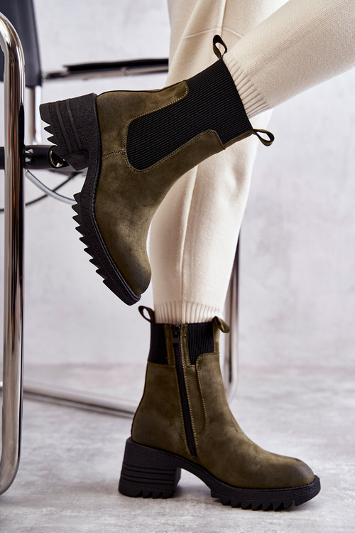 Жіночі теплі черевики на підборах зелені Abella