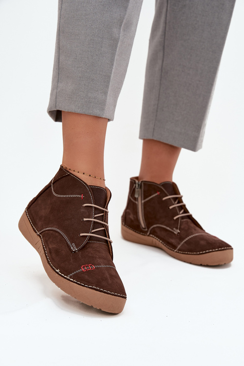 Шкіряне жіноче взуття з прошивками на блискавці Artiker 57C2117 коричневе