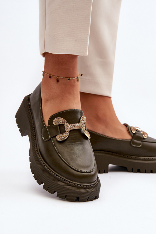 Жіночі лофери з декором темно-зелені гаргі