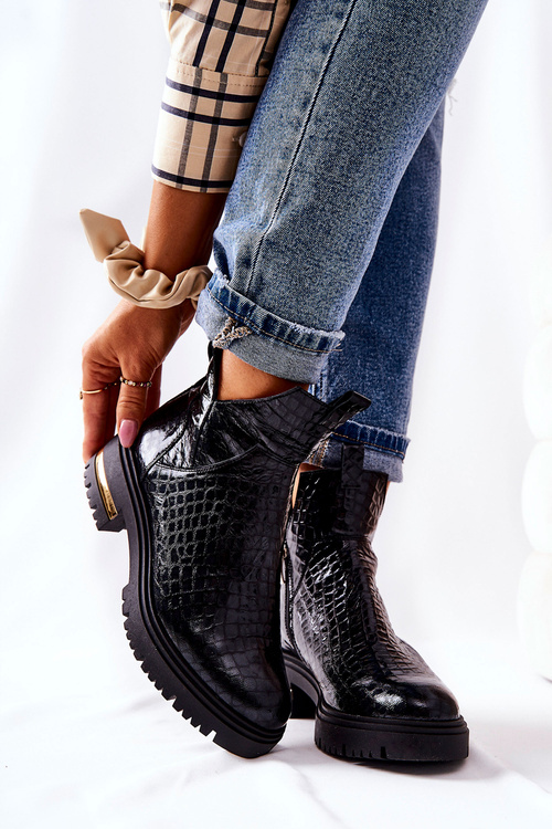 Утеплені шкіряні чоботи Crocodile Black Tanya