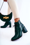 Жіночі шкіряні чоботи на підборах зелені Carrice