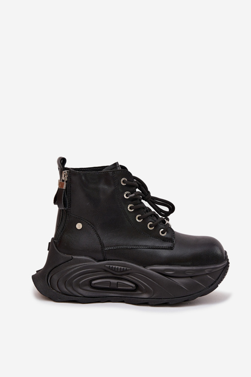 Шкіряні утеплені жіночі чоботи на платформі GOE SS2N4301 Чорні