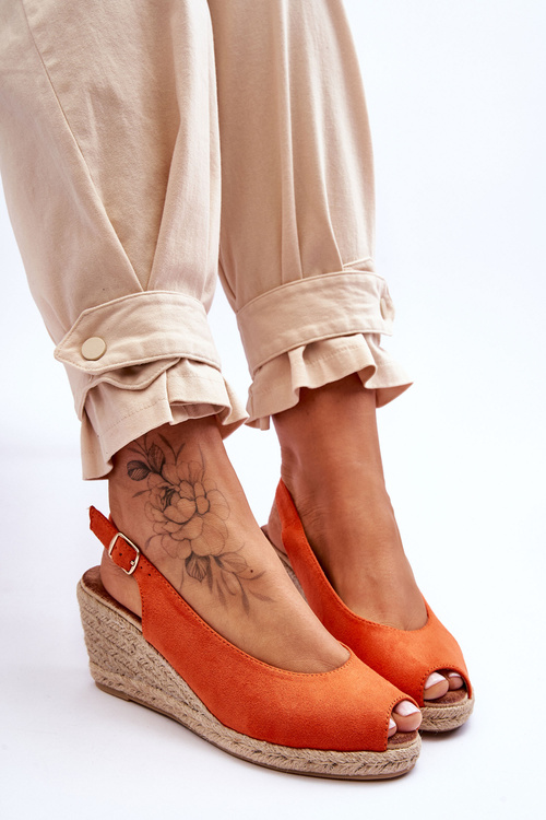 Замшеві босоніжки на танкетці. Помаранчеві Elsie